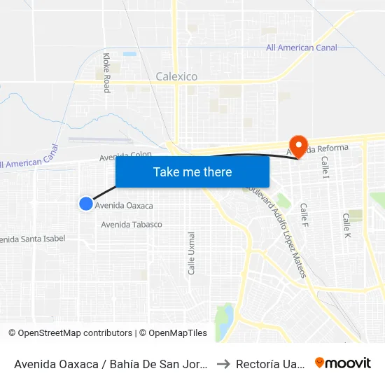 Avenida Oaxaca / Bahía De San Jorge to Rectoría Uabc map
