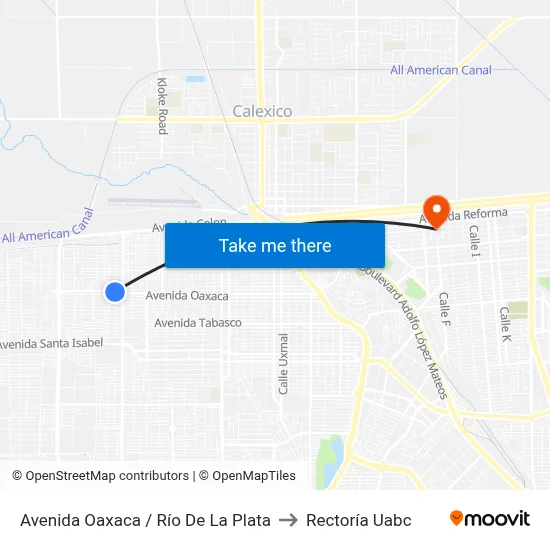 Avenida Oaxaca / Río De La Plata to Rectoría Uabc map