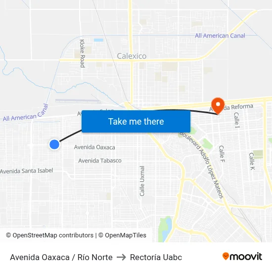 Avenida Oaxaca / Río Norte to Rectoría Uabc map