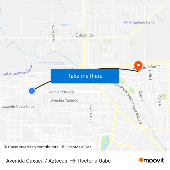 Avenida Oaxaca / Aztecas to Rectoría Uabc map