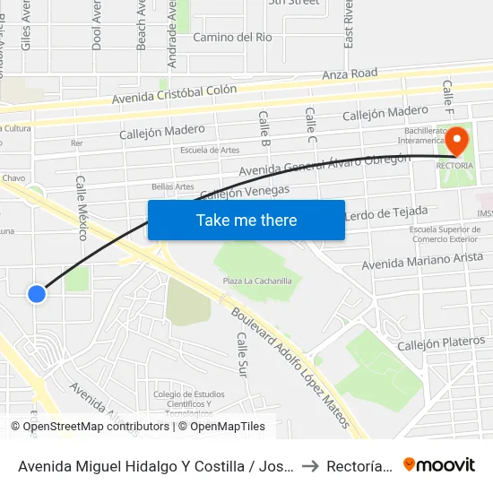 Avenida Miguel Hidalgo Y Costilla / José María Morelos to Rectoría Uabc map