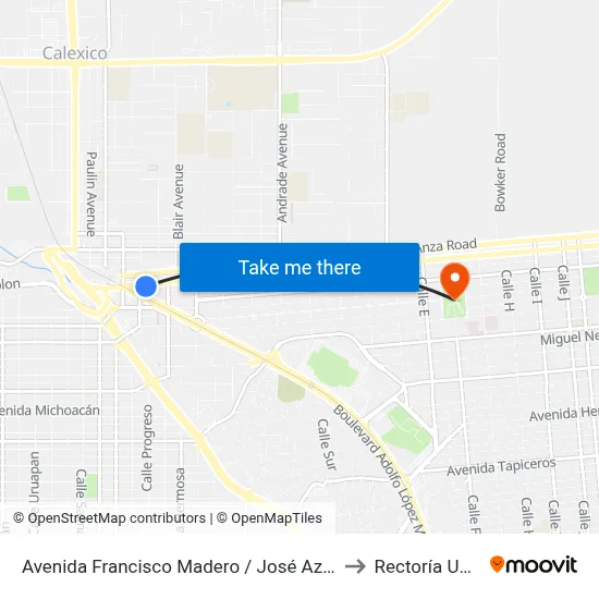 Avenida Francisco Madero / José Azueta to Rectoría Uabc map