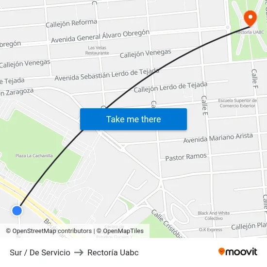 Sur / De Servicio to Rectoría Uabc map