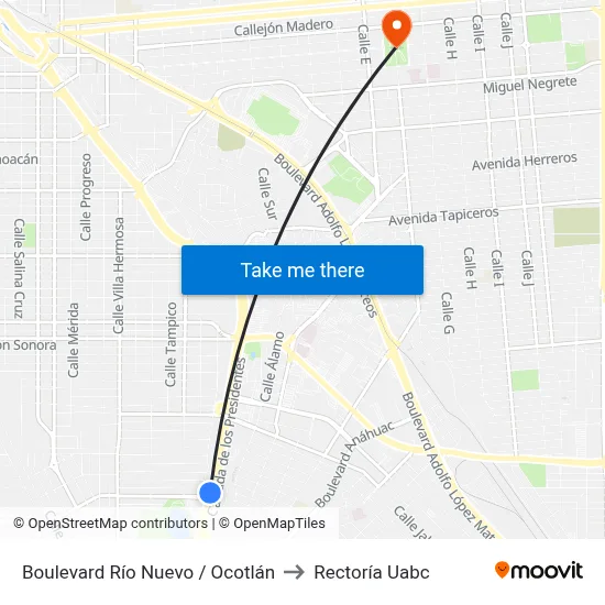 Boulevard Río Nuevo / Ocotlán to Rectoría Uabc map
