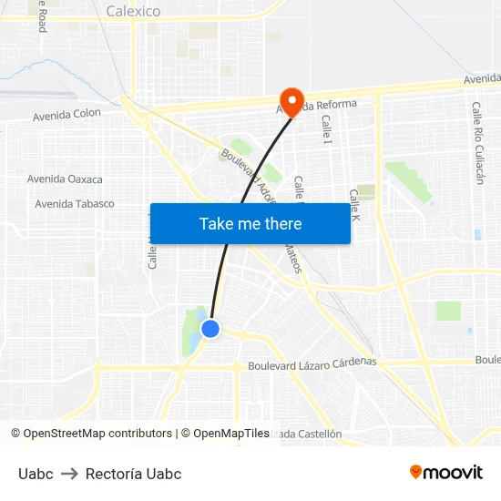 Uabc to Rectoría Uabc map