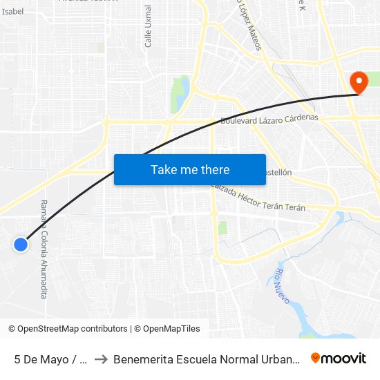 5 De Mayo / Doceava to Benemerita Escuela Normal Urbana Federal Fronteriza map
