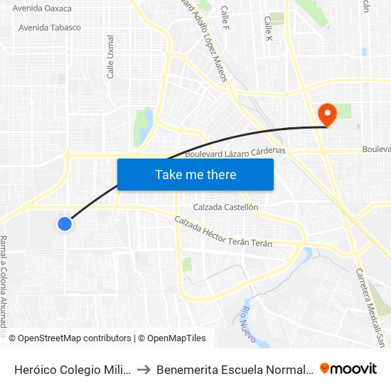 Heróico Colegio Militar / Tomás Pantoja to Benemerita Escuela Normal Urbana Federal Fronteriza map