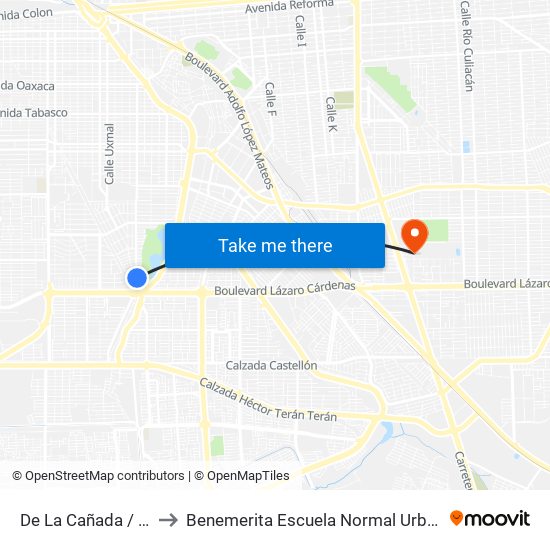 De La Cañada / De La Sierra to Benemerita Escuela Normal Urbana Federal Fronteriza map