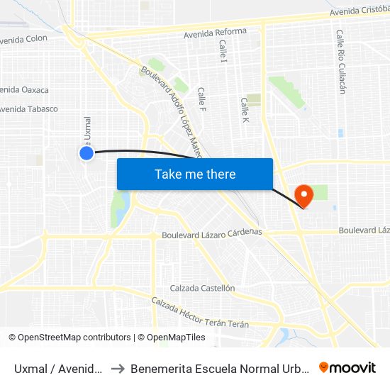 Uxmal / Avenida Chihuahua to Benemerita Escuela Normal Urbana Federal Fronteriza map