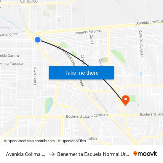Avenida Colima / José Azueta to Benemerita Escuela Normal Urbana Federal Fronteriza map