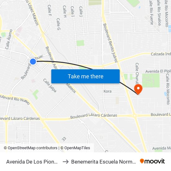 Avenida De Los Pioneros / Calzada Anáhuac to Benemerita Escuela Normal Urbana Federal Fronteriza map