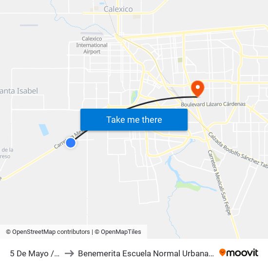 5 De Mayo / Tercera to Benemerita Escuela Normal Urbana Federal Fronteriza map