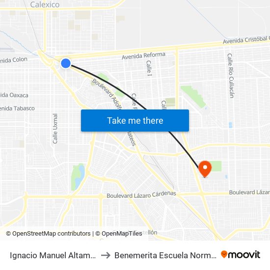 Ignacio Manuel Altamirano / Avenida Reforma to Benemerita Escuela Normal Urbana Federal Fronteriza map