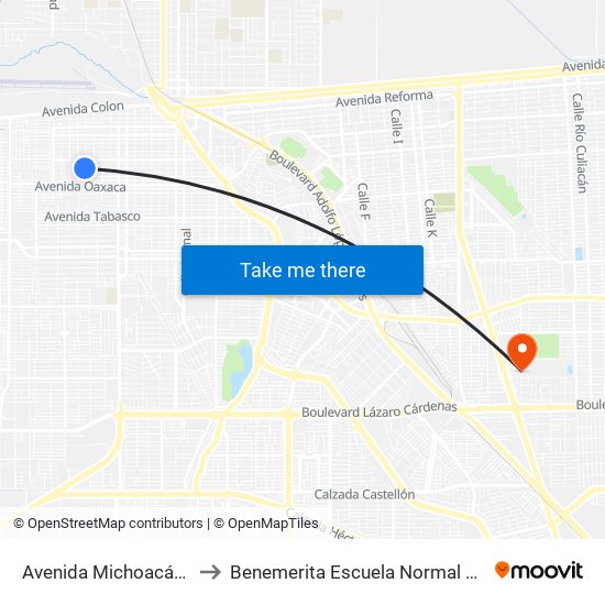 Avenida Michoacán / Mar De Cortez to Benemerita Escuela Normal Urbana Federal Fronteriza map