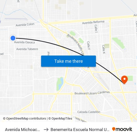 Avenida Michoacán / Santa María to Benemerita Escuela Normal Urbana Federal Fronteriza map