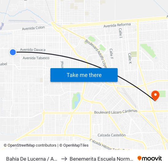 Bahía De Lucerna / Avenida Real Del Castillo to Benemerita Escuela Normal Urbana Federal Fronteriza map