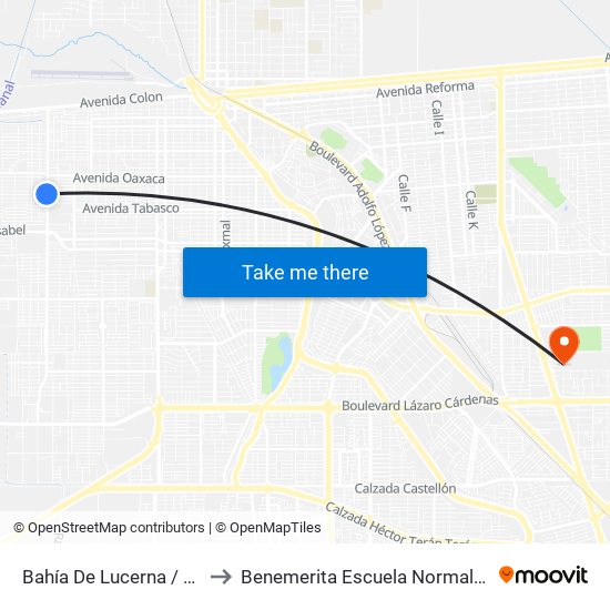 Bahía De Lucerna / Avenida San Ramón to Benemerita Escuela Normal Urbana Federal Fronteriza map