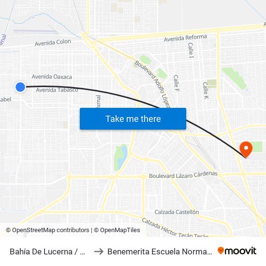 Bahía De Lucerna / Avenida Santo Tomás to Benemerita Escuela Normal Urbana Federal Fronteriza map