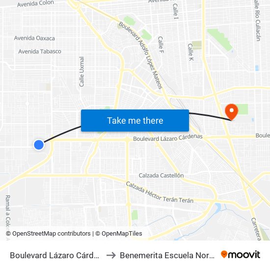 Boulevard Lázaro Cárdenas / Continente Americano to Benemerita Escuela Normal Urbana Federal Fronteriza map