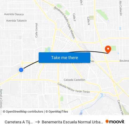 Carretera A Tijuana, 2246 to Benemerita Escuela Normal Urbana Federal Fronteriza map