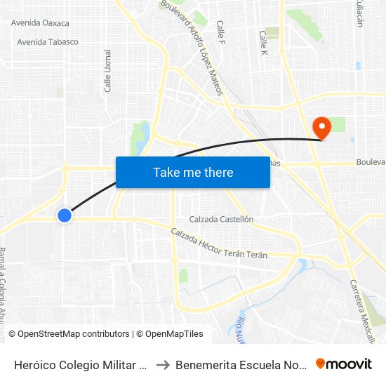 Heróico Colegio Militar / Encinas Oeste O Encinas Este to Benemerita Escuela Normal Urbana Federal Fronteriza map