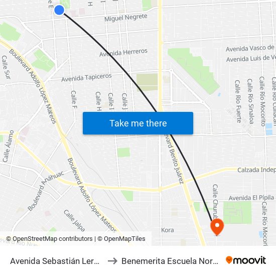 Avenida Sebastián Lerdo De Tejada / Julián Carrillo to Benemerita Escuela Normal Urbana Federal Fronteriza map