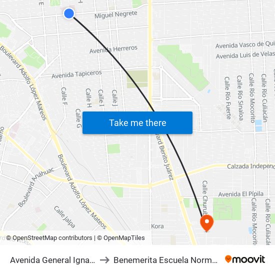 Avenida General Ignacio Zaragoza / Calle G to Benemerita Escuela Normal Urbana Federal Fronteriza map