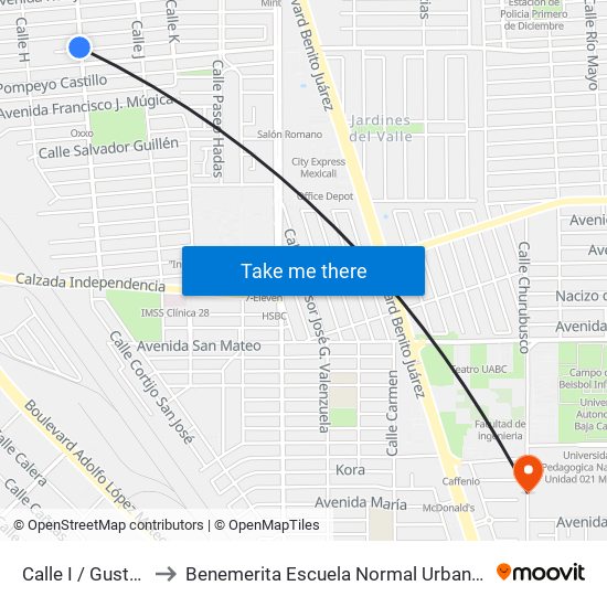 Calle I / Gustavo Otelo to Benemerita Escuela Normal Urbana Federal Fronteriza map