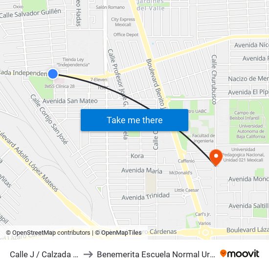 Calle J / Calzada Independencia to Benemerita Escuela Normal Urbana Federal Fronteriza map