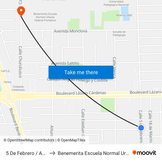 5 De Febrero / Avenida Torreón to Benemerita Escuela Normal Urbana Federal Fronteriza map