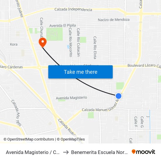 Avenida Magisterio / Calzada Manuel Gómez Morín to Benemerita Escuela Normal Urbana Federal Fronteriza map