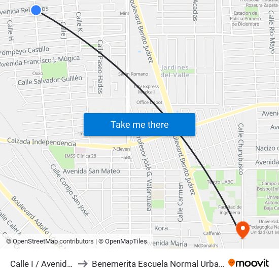 Calle I / Avenida Relojeros to Benemerita Escuela Normal Urbana Federal Fronteriza map