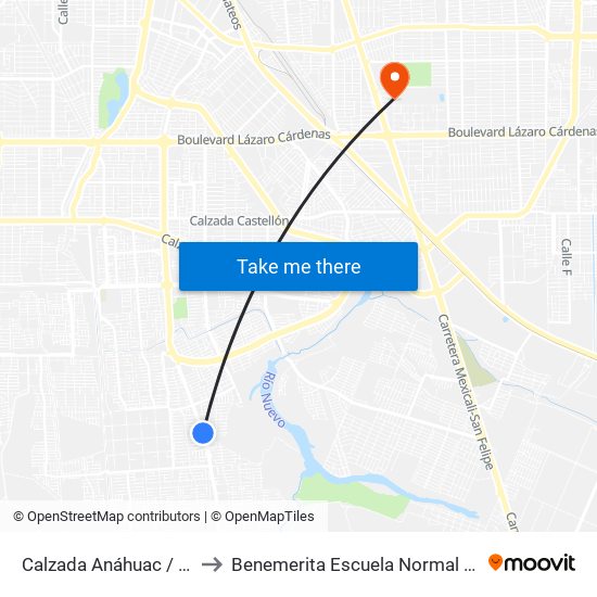 Calzada Anáhuac / Avenida Montalbo to Benemerita Escuela Normal Urbana Federal Fronteriza map