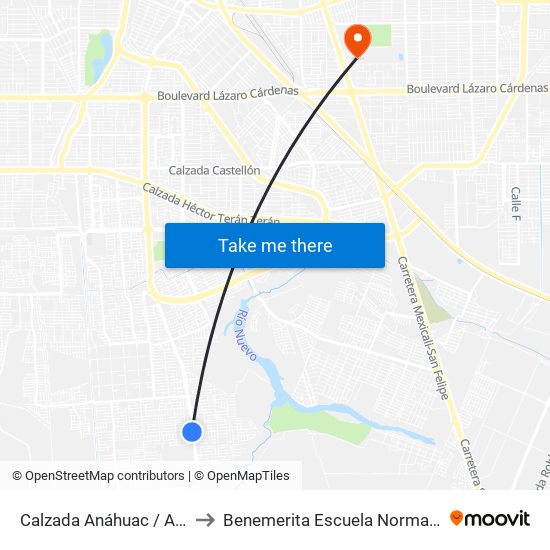 Calzada Anáhuac / Avenida Prado Del Rey to Benemerita Escuela Normal Urbana Federal Fronteriza map