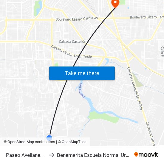 Paseo Avellaneda / Mascardi to Benemerita Escuela Normal Urbana Federal Fronteriza map