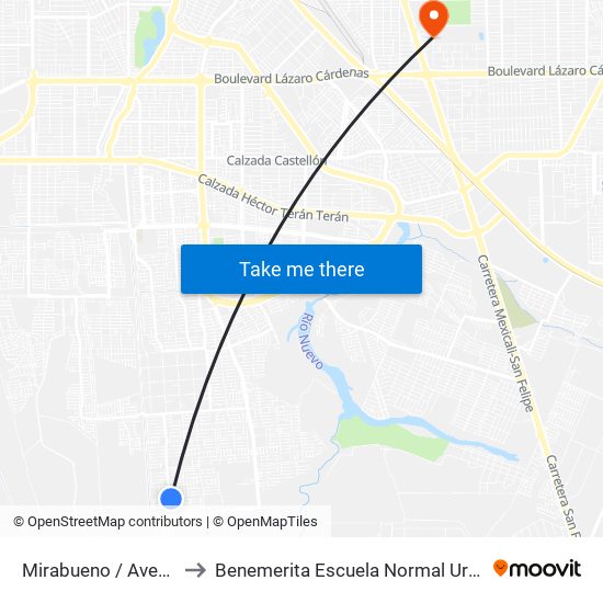 Mirabueno / Avenida Acassuso to Benemerita Escuela Normal Urbana Federal Fronteriza map