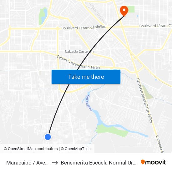 Maracaibo / Avenida Burguete to Benemerita Escuela Normal Urbana Federal Fronteriza map