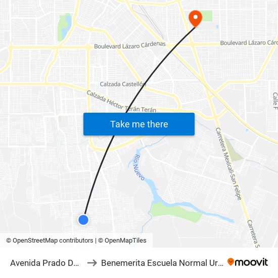 Avenida Prado Del Rey / Cavandi to Benemerita Escuela Normal Urbana Federal Fronteriza map