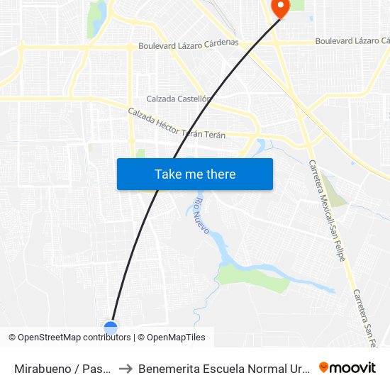 Mirabueno / Paseo Avellaneda to Benemerita Escuela Normal Urbana Federal Fronteriza map