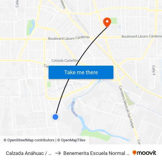 Calzada Anáhuac / Avenida Guadamur to Benemerita Escuela Normal Urbana Federal Fronteriza map