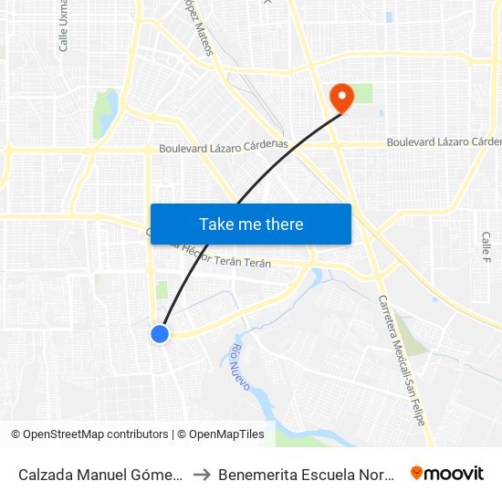 Calzada Manuel Gómez Morín / Calzada Anáhuac to Benemerita Escuela Normal Urbana Federal Fronteriza map