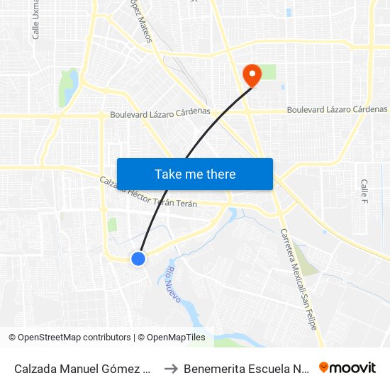 Calzada Manuel Gómez Morín / Calzada Lombardo Toledano to Benemerita Escuela Normal Urbana Federal Fronteriza map
