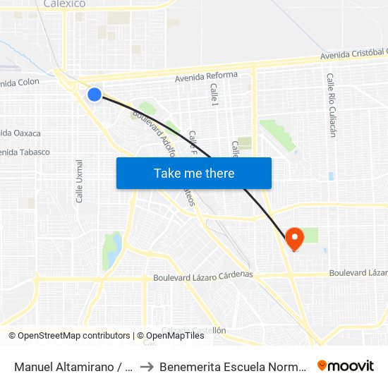 Manuel Altamirano / Avenida Benito Juárez to Benemerita Escuela Normal Urbana Federal Fronteriza map