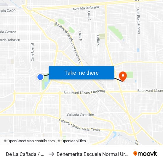 De La Cañada / Avenida Cima to Benemerita Escuela Normal Urbana Federal Fronteriza map