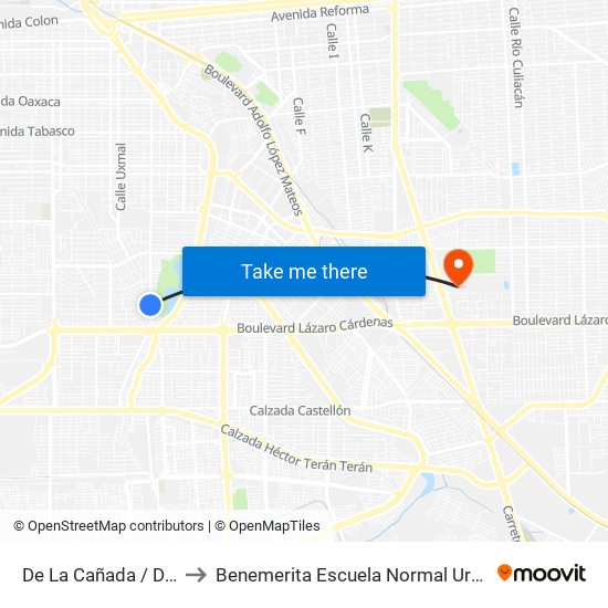 De La Cañada / De La Barranca to Benemerita Escuela Normal Urbana Federal Fronteriza map