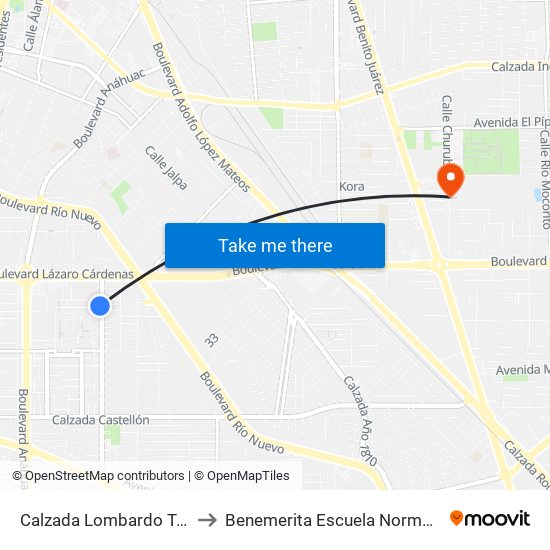 Calzada Lombardo Toledano / Encantadas to Benemerita Escuela Normal Urbana Federal Fronteriza map
