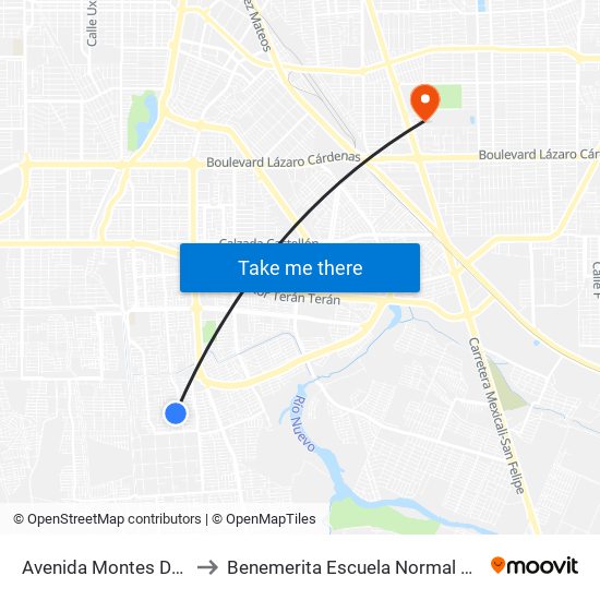 Avenida Montes De Toledo / Llanes to Benemerita Escuela Normal Urbana Federal Fronteriza map