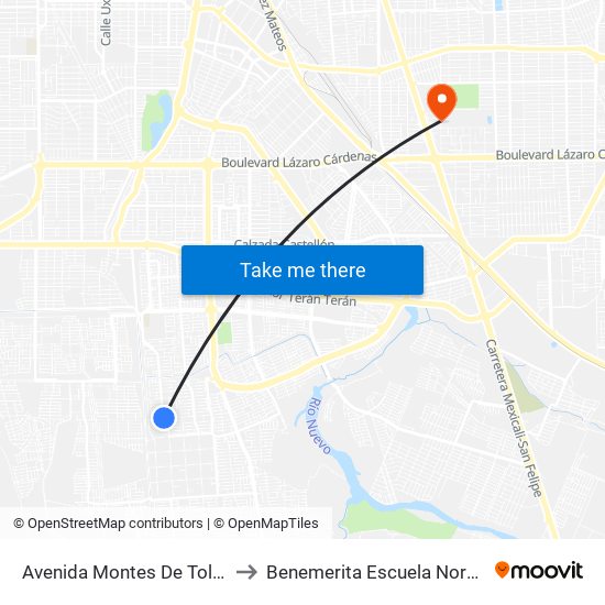 Avenida Montes De Toledo / Calzada De Los Reyes to Benemerita Escuela Normal Urbana Federal Fronteriza map