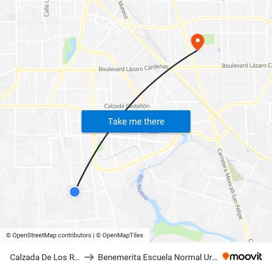 Calzada De Los Reyes / Primera to Benemerita Escuela Normal Urbana Federal Fronteriza map