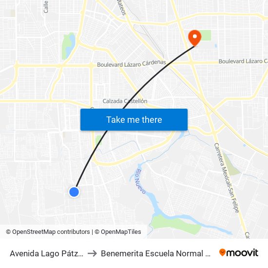 Avenida Lago Pátzcuaro / Segunda to Benemerita Escuela Normal Urbana Federal Fronteriza map